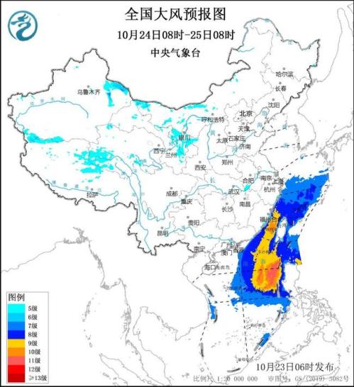 大风黄色预警：台湾海峡南海等海域阵风将达11至12级